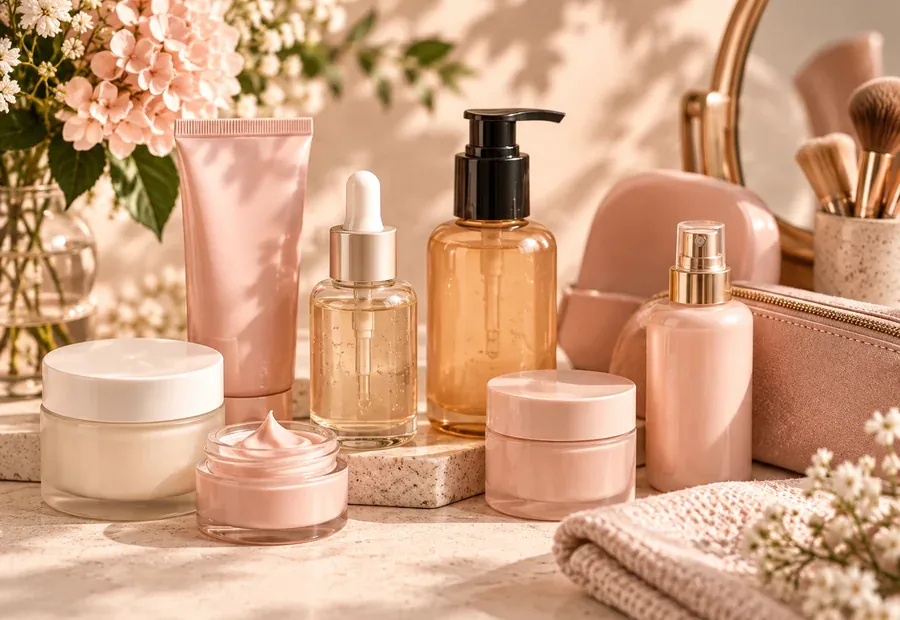 Productos de belleza en tonos blush